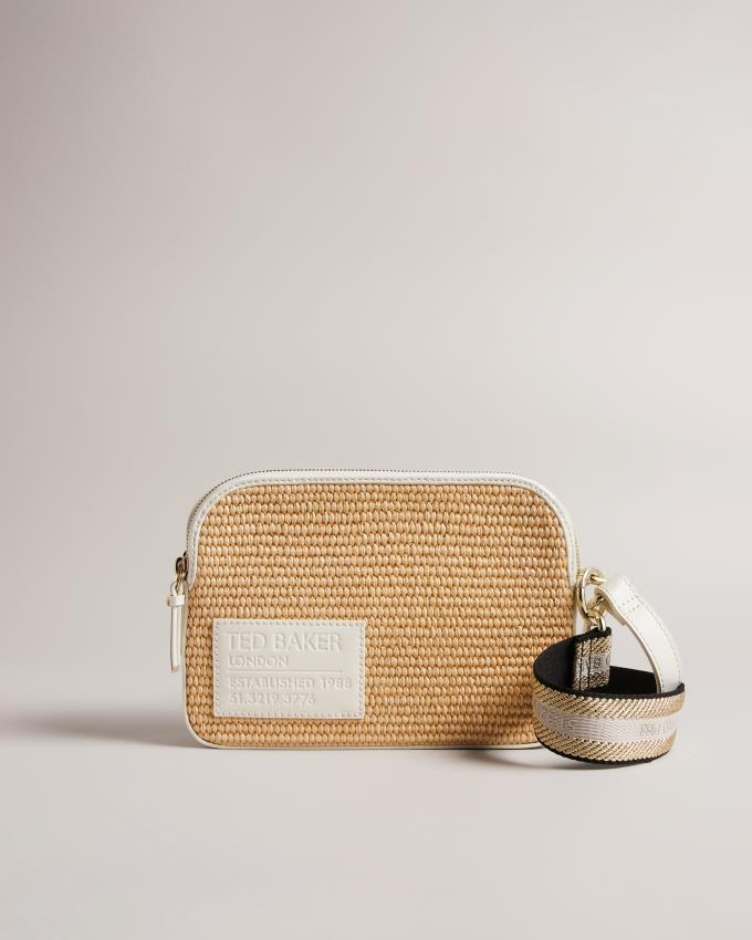 Sac Crossbody Ted Baker Branded Webbing Raffia Camera Blanche Femme | RPB-60564168